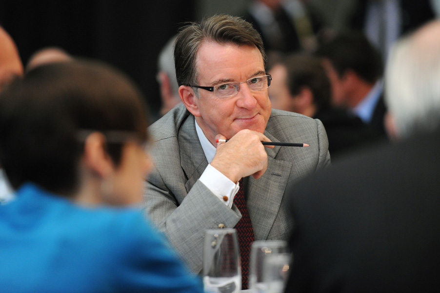  Lord Mandelson speaks to members of an invited audience ahead of a Cabinet meeting in the Welsh capital, 2009