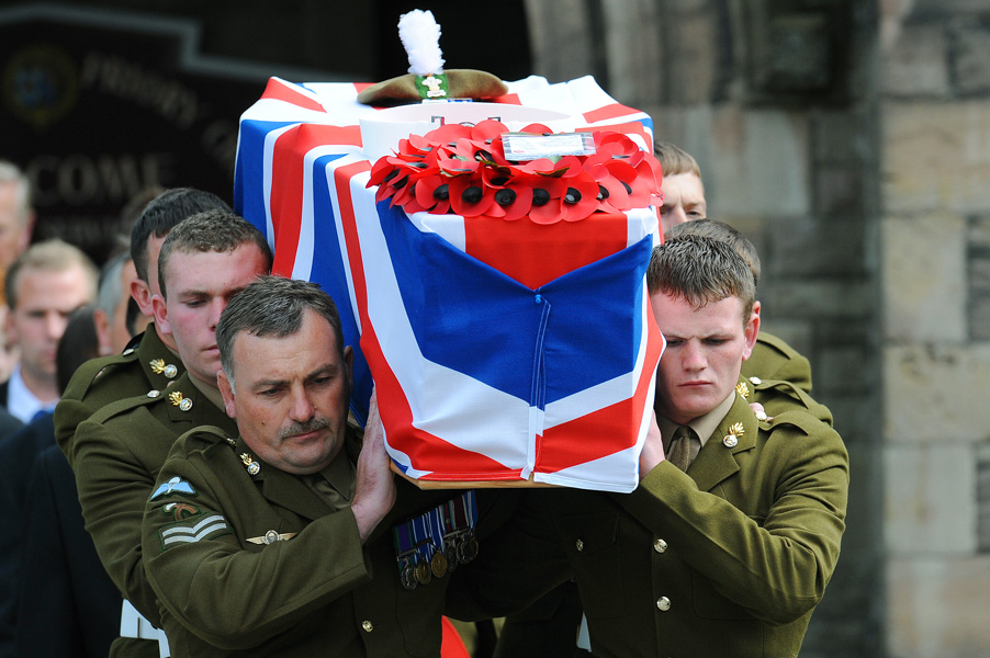 The Funeral of Private Richard Hunt of the 2nd Battalion The Royal Welsh. He was the 200th British soldier to be killed in Afghanistan, 2009